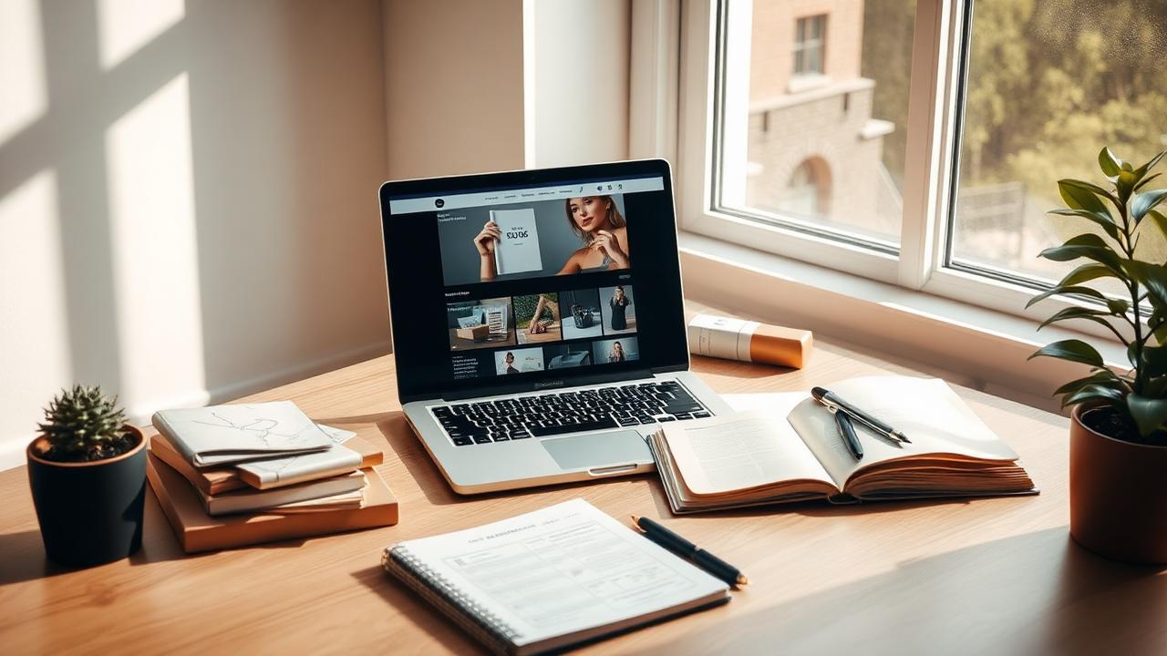 Modern ecommerce workspace with laptop and product planning