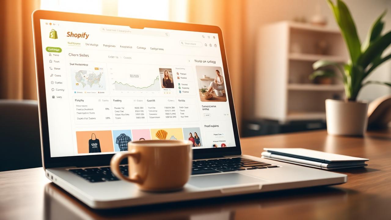 Shopify dashboard showing store analytics and products